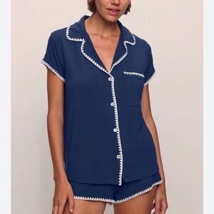 Eberjey Frida Short Sleeve Pajama Top Small Blue